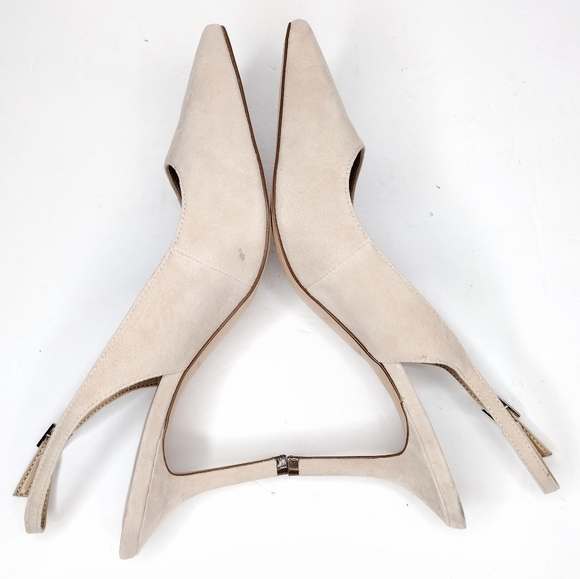 Ann Taylor Women's Nude Suede Strap Pointed Toe Dress Low Kitten Heels Size 11M - Picture 4 of 13